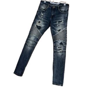 Crysp Denim Men’s Blue Ripped/Destructed Skinny Jeans Streetwear Sz-30